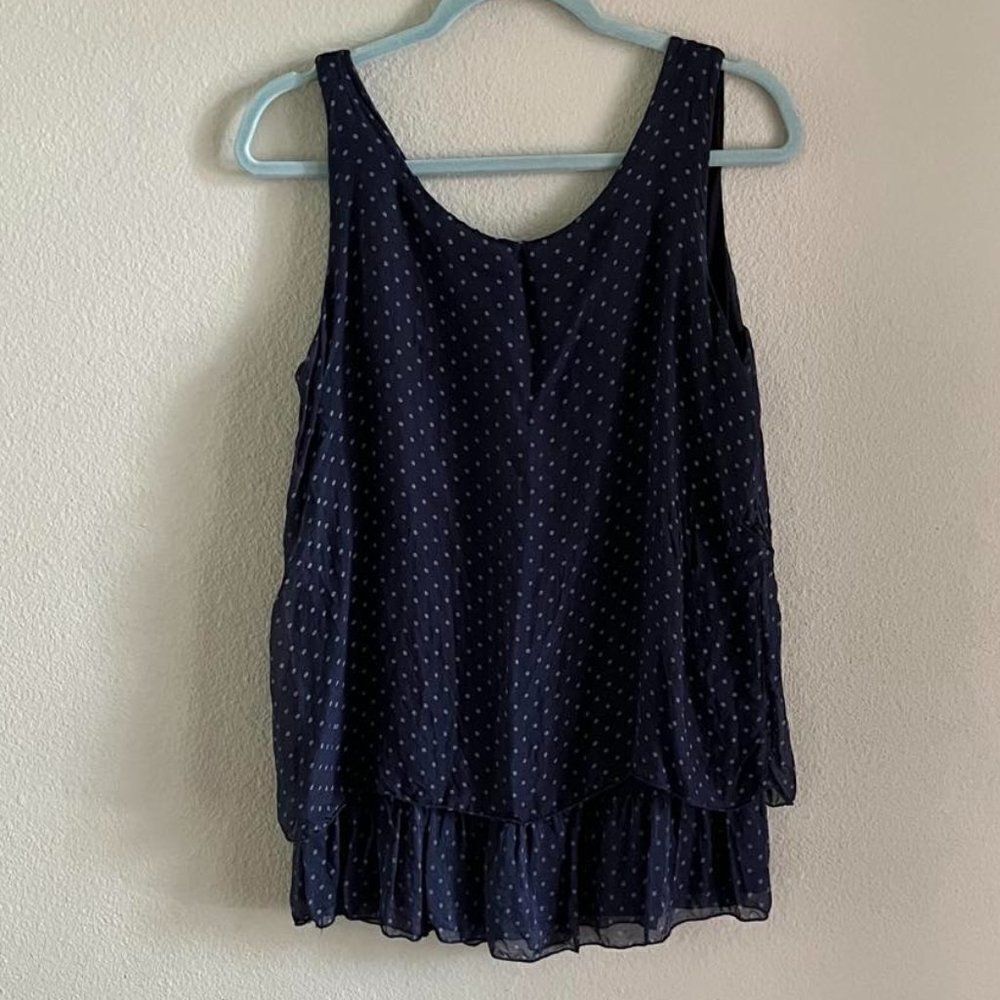 Giusy Navy & White Polka Dot 100% silk Boatneck Women Top size S - Picture 2 of 11